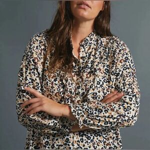 Anthropologie Maeve Katia Ruffled Leopard Print Ruffle Button-down. 12